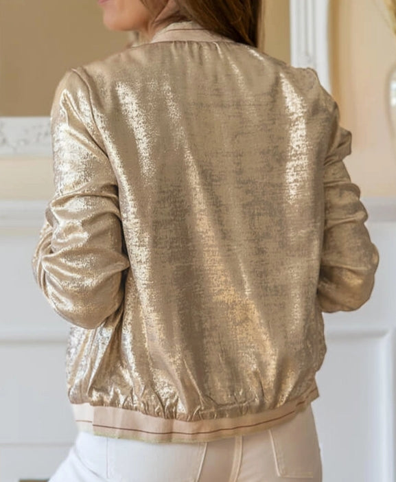 The Marsha | Metallic Zip Up Baseball Jacket