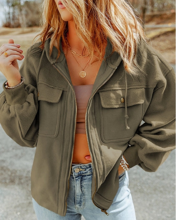 Draw String Hooded Jacket | Army Green