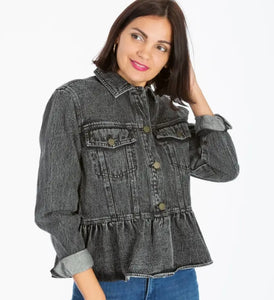 The Amy | Peplum Hem Black Denim Jacket